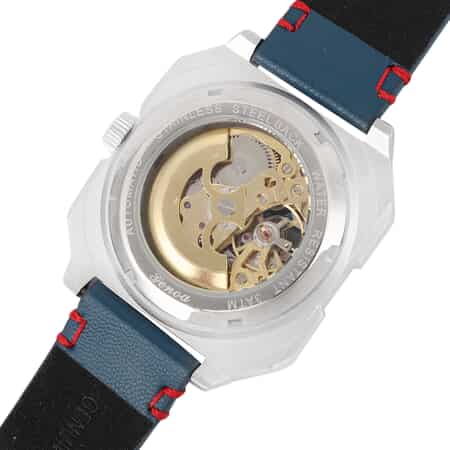 Genoa Automatic Mechanical Movement Watch with Blue Hollow-Out Dial and Navy Blue Leather Strap (44 mm) image number 5