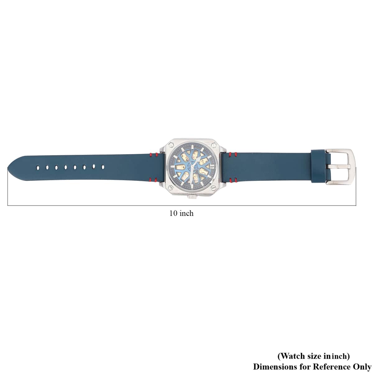 Genoa Automatic Mechanical Movement Watch with Blue Hollow-Out Dial and Navy Blue Leather Strap (44 mm) image number 6