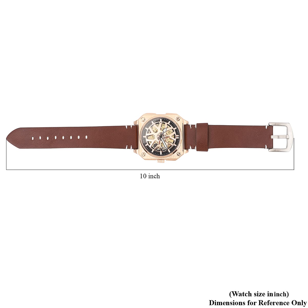 Genoa Automatic Mechanical Movement Watch with Rose Gold Hollow-Out Dial and Brown Leather Strap (44 mm) image number 6