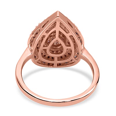 Natural Pink and White Diamond Pear Shape Ring in Vermeil Rose Gold Over Sterling Silver (Size 7.0) 0.50 ctw