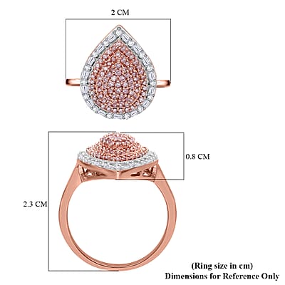 Natural Pink and White Diamond Pear Shape Ring in Vermeil Rose Gold Over Sterling Silver (Size 7.0) 0.50 ctw