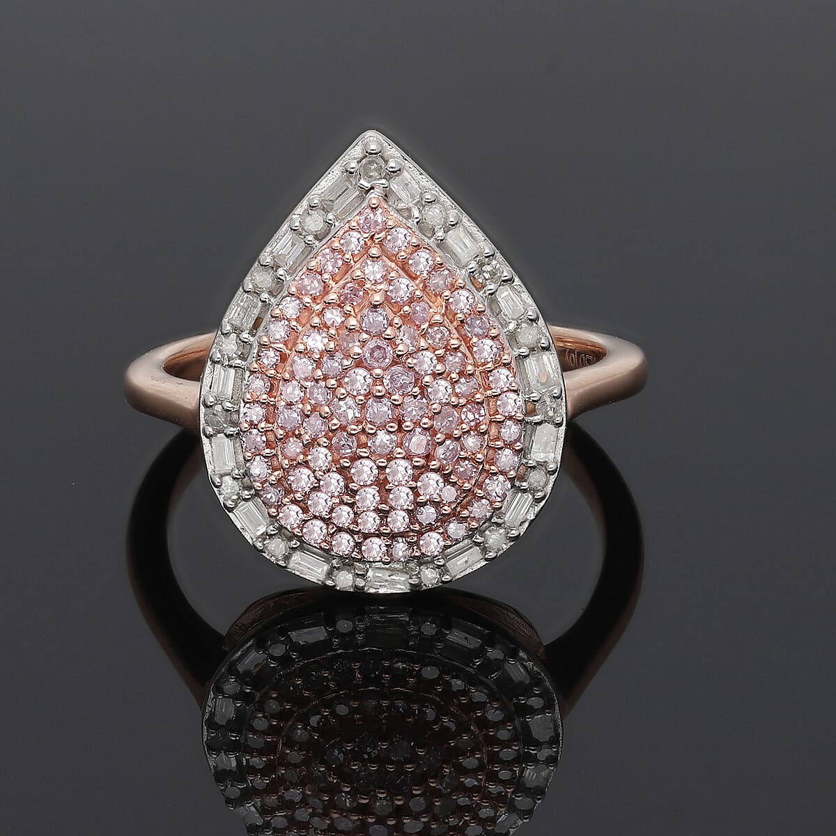 Natural Pink and White Diamond Pear Shape Ring in Vermeil Rose Gold Over Sterling Silver (Size 8.0) 0.50 ctw image number 1