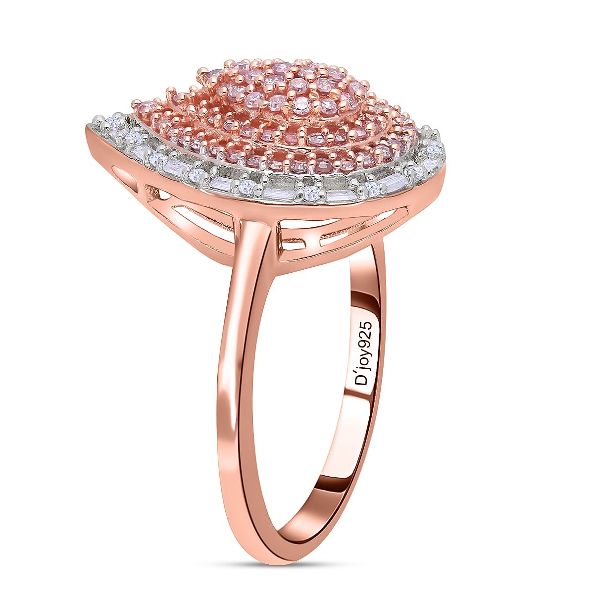 Natural Pink and White Diamond Pear Shape Ring in Vermeil Rose Gold Over Sterling Silver (Size 8.0) 0.50 ctw image number 3