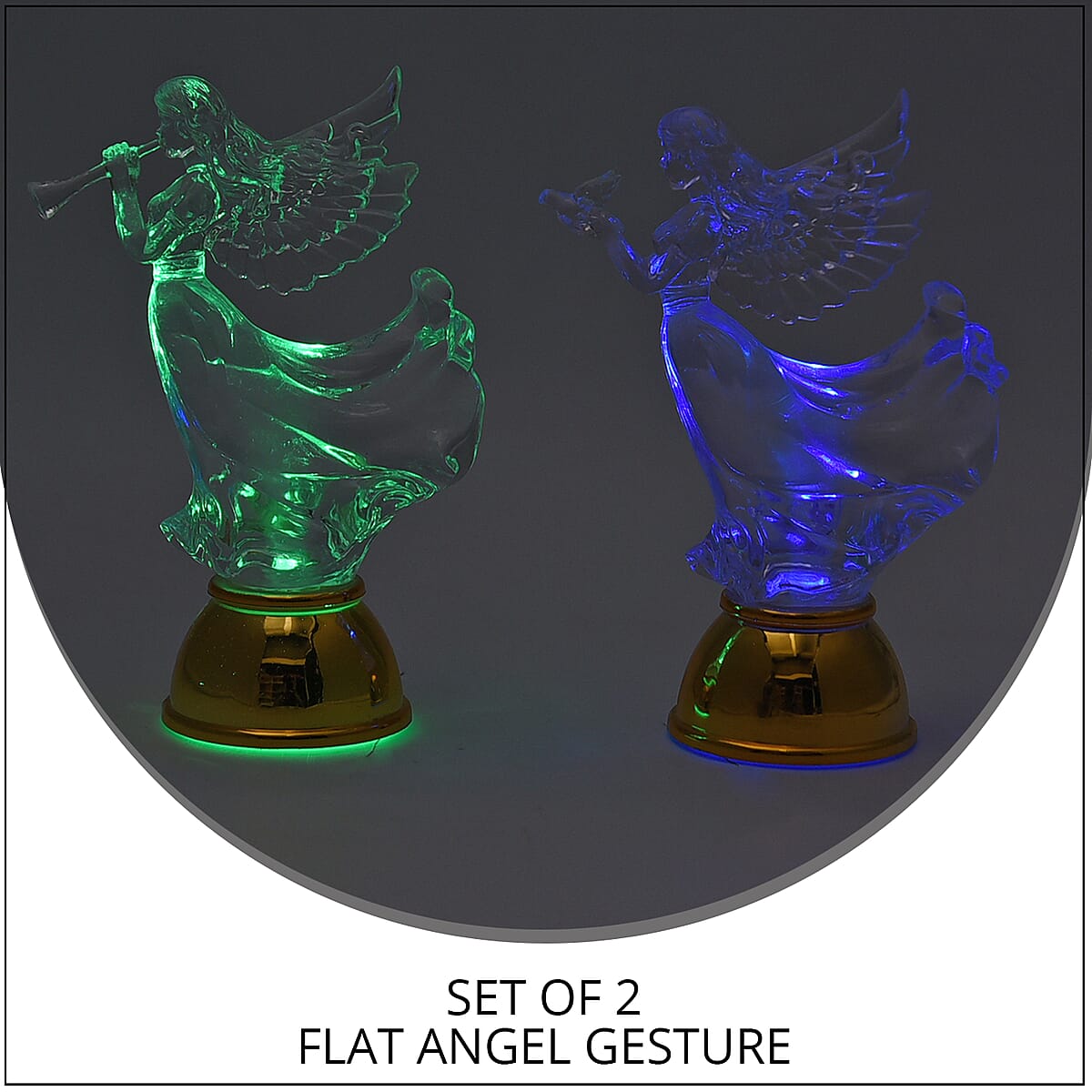 Set of 2 Flat Angel Holding Dove and Blowing Trumpet with Multi Color Changing Light image number 1