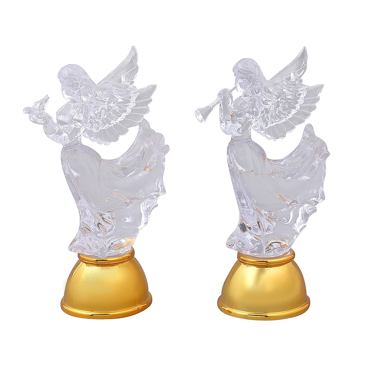 Set of 2 Flat Angel Holding Dove and Blowing Trumpet with Multi Color Changing Light image number 5