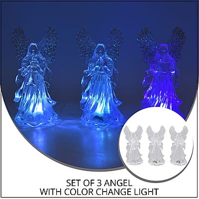 Set of 3 Angel Gesture of Prayer and Blowing Trumpet and Reading The Bible with Multi Color Changing Light