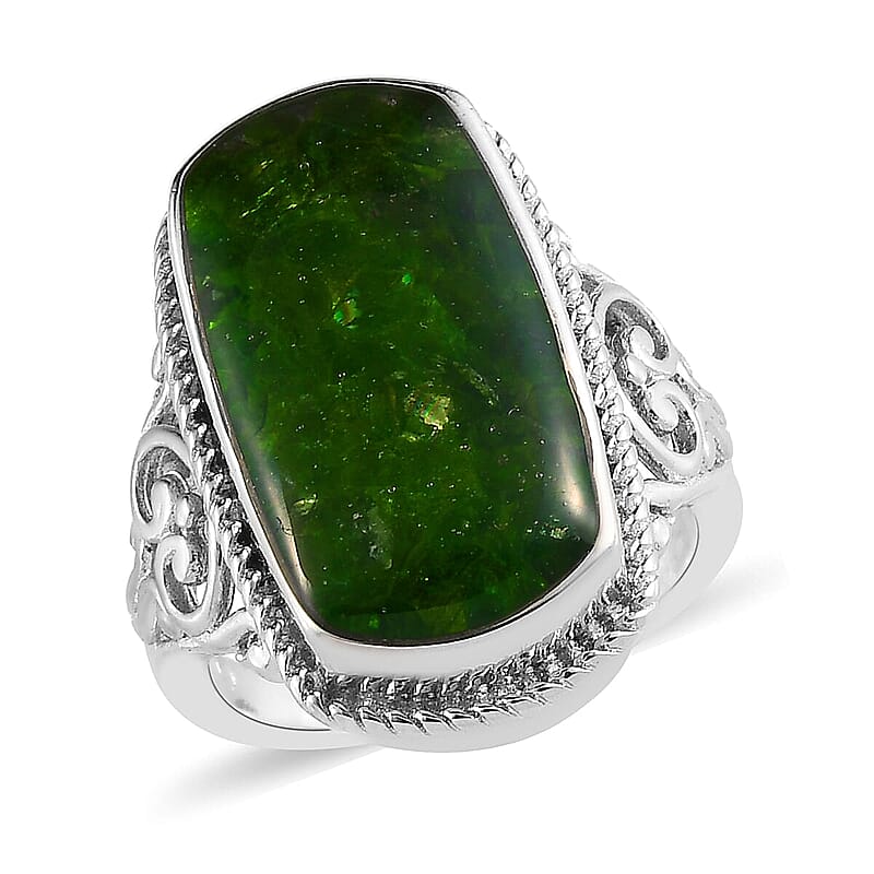 Chrome Diopside Solitaire Ring in Platinum Over Copper with Magnet (Size 10.0) 8.00 ctw