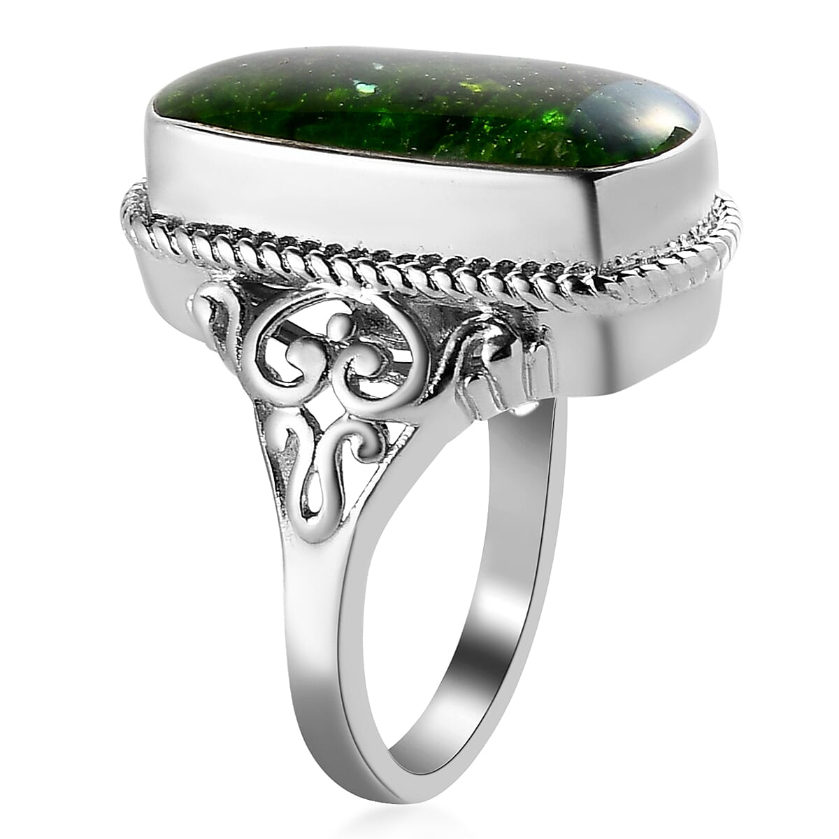 Natural Chrome Diopside Solitaire Ring in Platinum Over Copper with Magnet 8.00 ctw image number 2