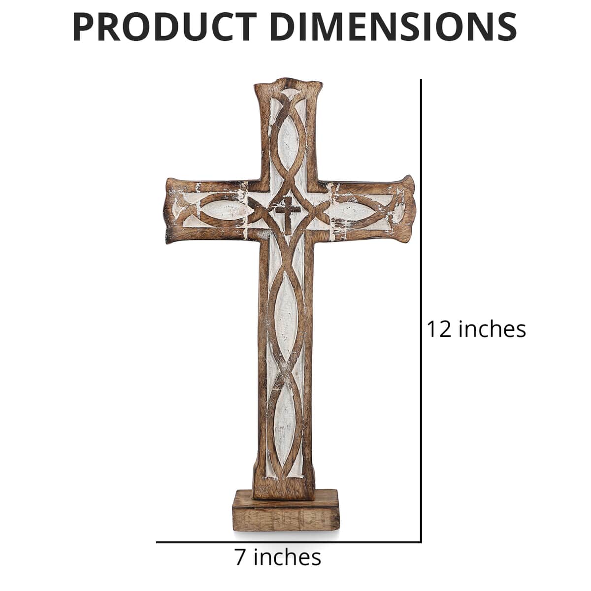 Nakkashi Brown Wooden Handcrafted Decorative Cross (7x12), Vintage Style Wall Hanging Handcarved Mango Wood Cross For Home Decor image number 3