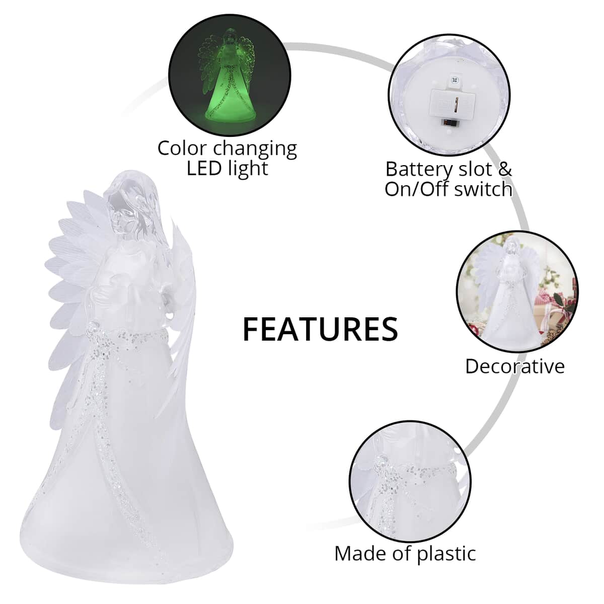 White Fiber Optic Color Changing LED Angel - Hand with Heart, Tabletop Figurine For Home Decor (2AAA Batteries Not included) image number 2