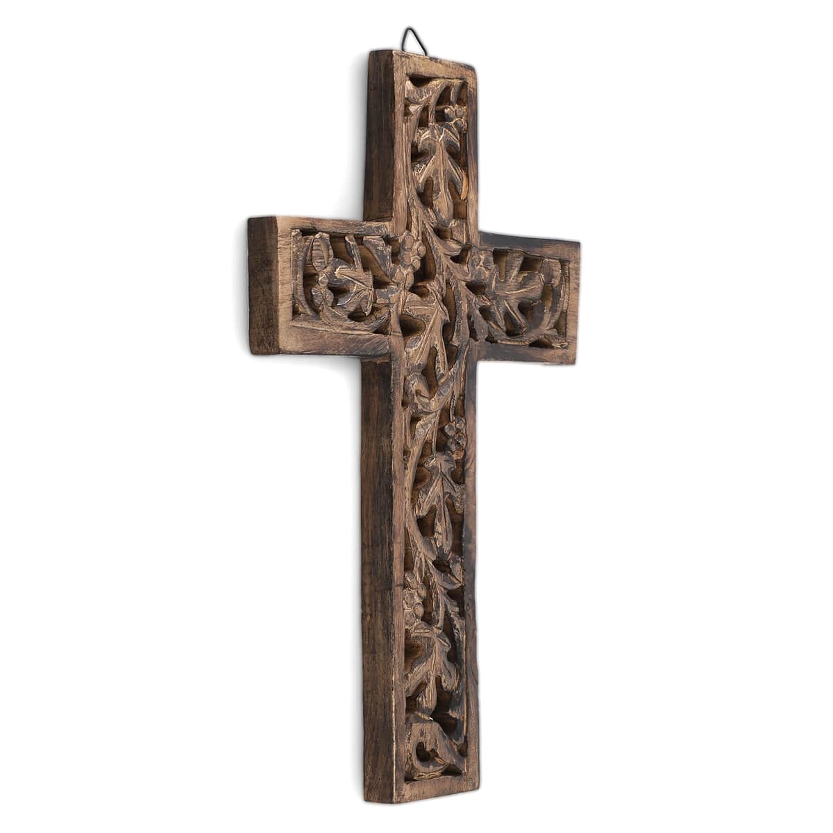 Nakkashi Brown Color Wooden Handcrafted Decorative Cross image number 4