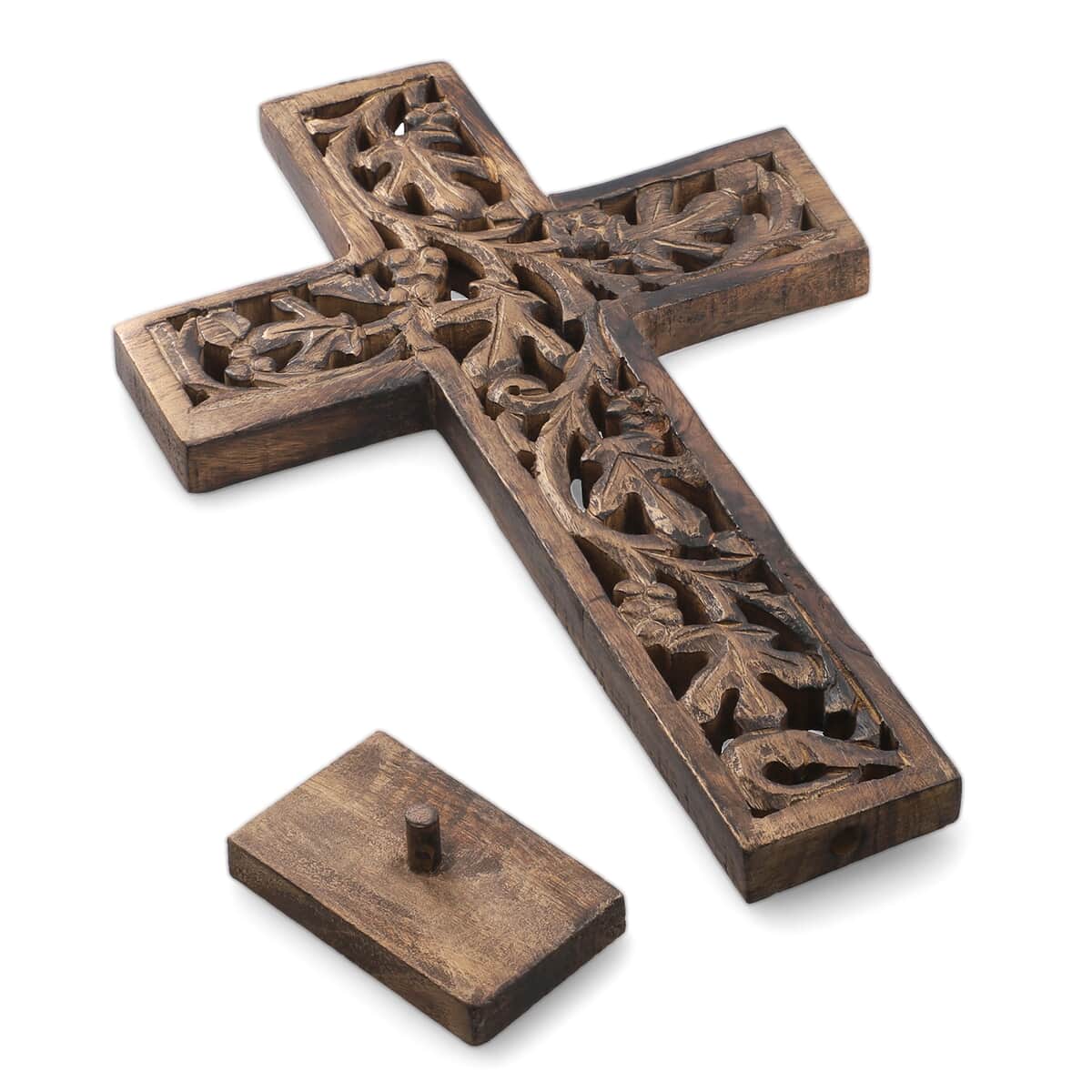 Nakkashi Brown Color Wooden Handcrafted Decorative Cross image number 5