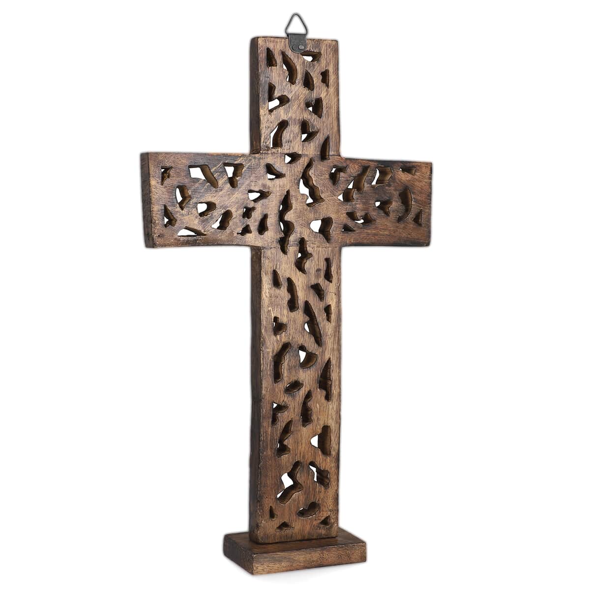 Nakkashi Brown Color Wooden Handcrafted Decorative Cross image number 6