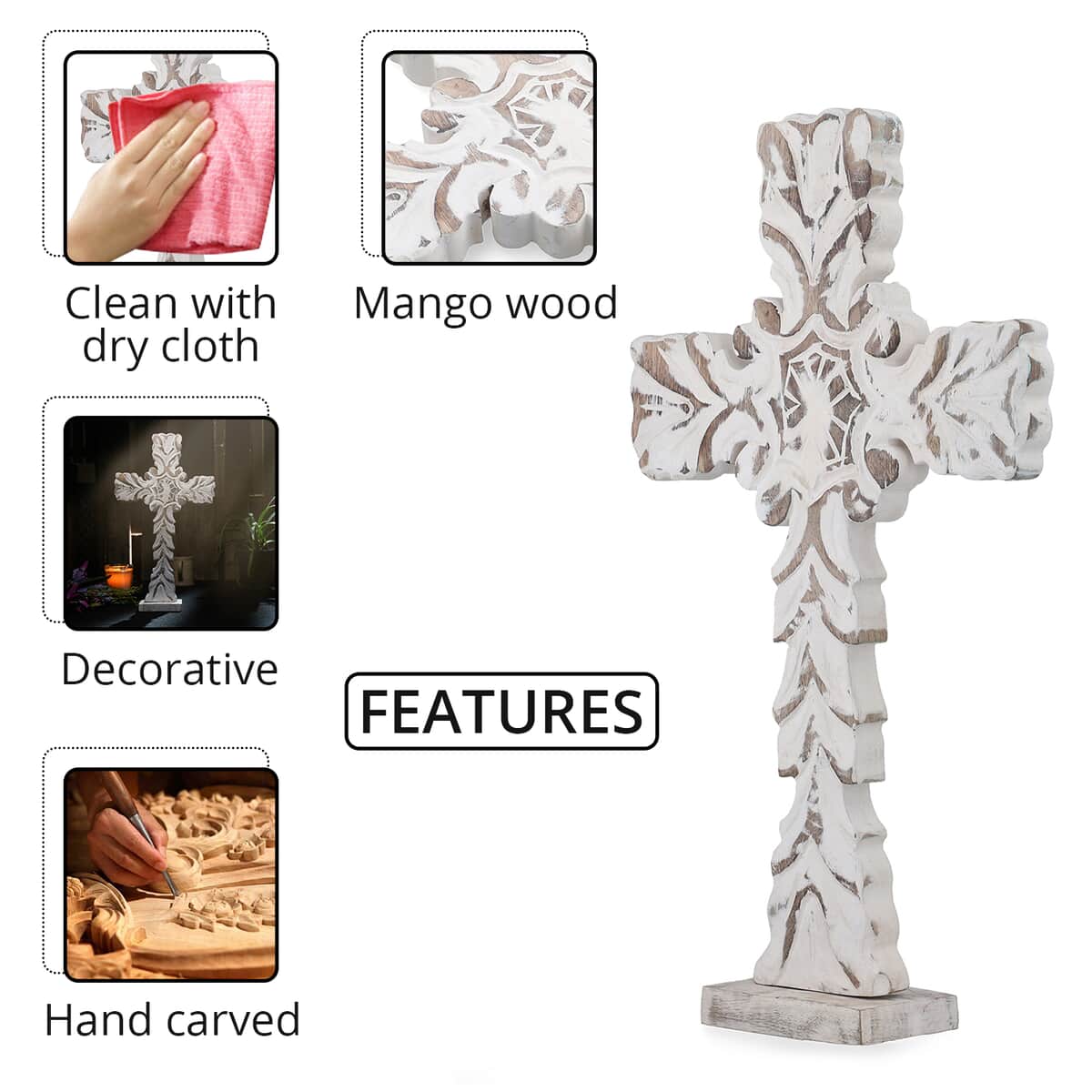 Nakkashi White Color Wooden Handcrafted Decorative Cross image number 2