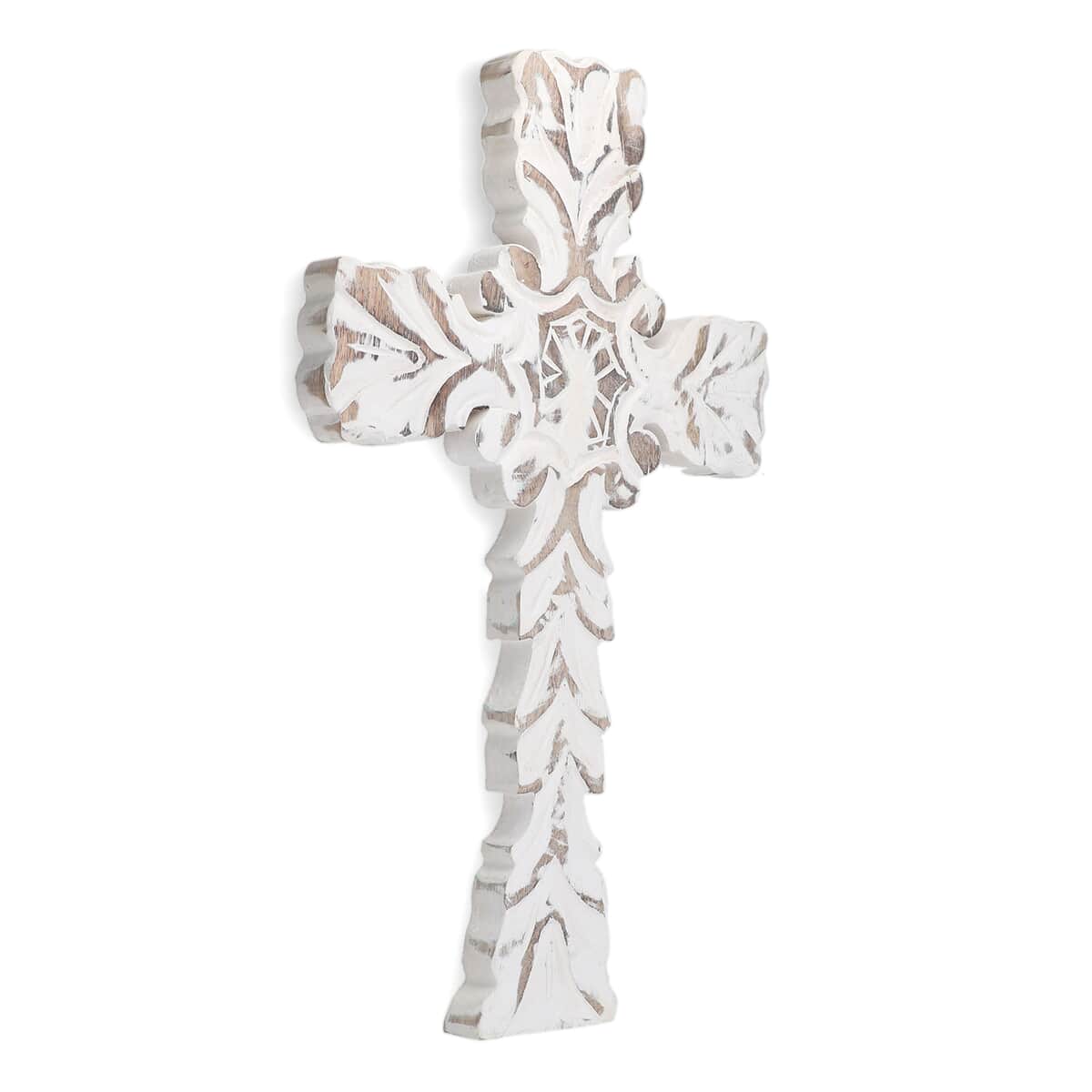 Nakkashi White Color Wooden Handcrafted Decorative Cross image number 4