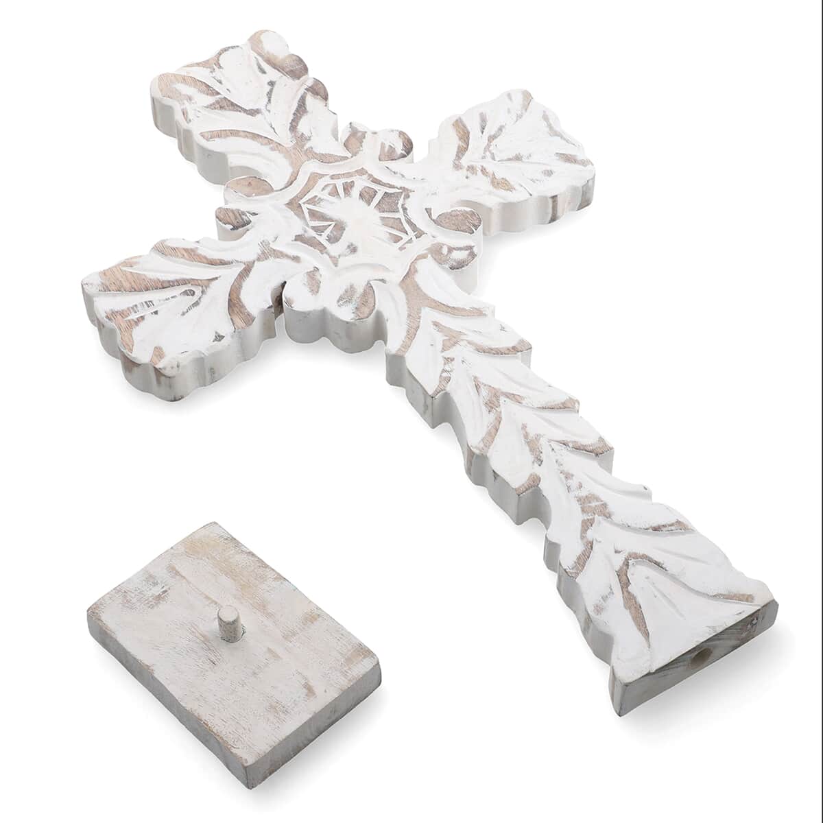 Nakkashi White Color Wooden Handcrafted Decorative Cross image number 5