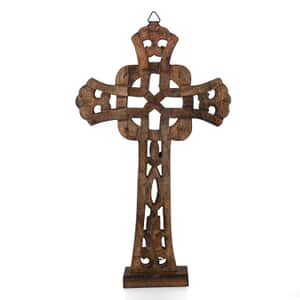 Nakkashi Natural Brown Color Wooden Handcrafted Decorative Cross