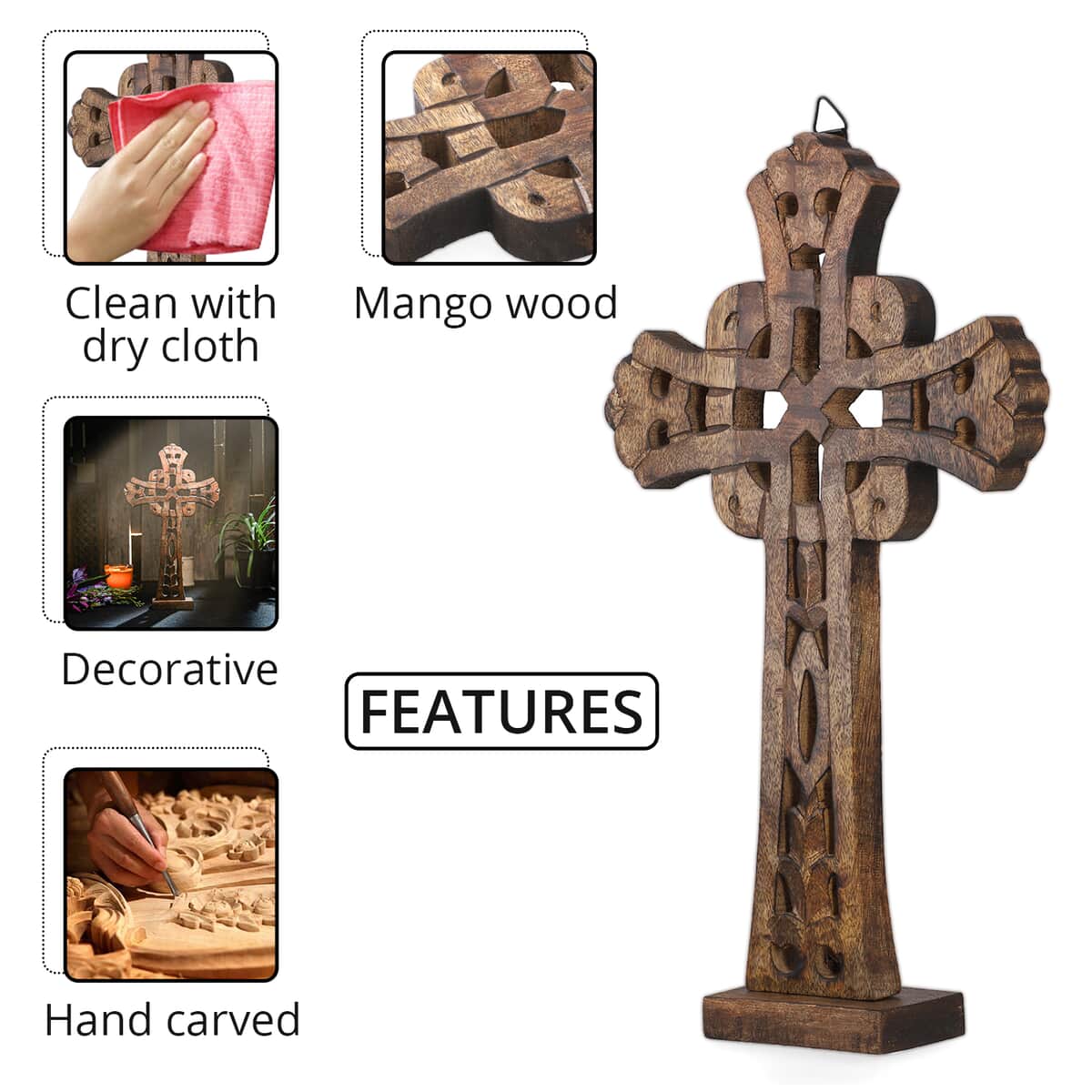 Nakkashi Natural Brown Color Wooden Handcrafted Decorative Cross image number 2
