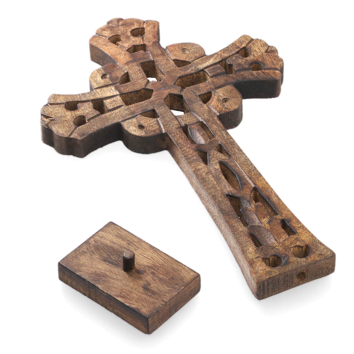 Nakkashi Natural Brown Color Wooden Handcrafted Decorative Cross image number 5