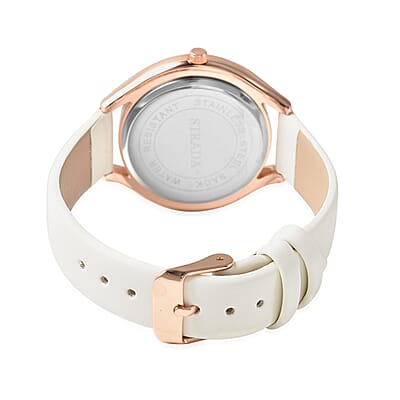 Strada Japanese Movement White Austrian Crystal, Heart Stardust Watch with White Vegan Leather Strap (40mm)