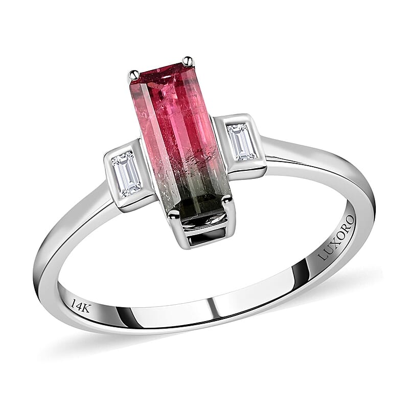 Certified and Appraised Luxoro 14K White Gold AAA Bi-Color Tourmaline and G-H I2 Diamond Ring (Size 10.0) 1.61 ctw