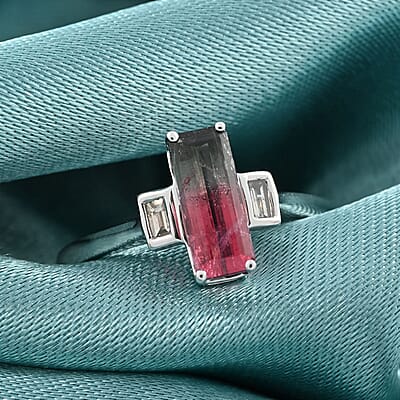 Certified and Appraised Luxoro 14K White Gold AAA Bi-Color Tourmaline and G-H I2 Diamond Ring (Size 10.0) 1.61 ctw
