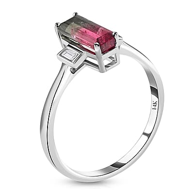 Certified and Appraised Luxoro 14K White Gold AAA Bi-Color Tourmaline and G-H I2 Diamond Ring (Size 10.0) 1.61 ctw