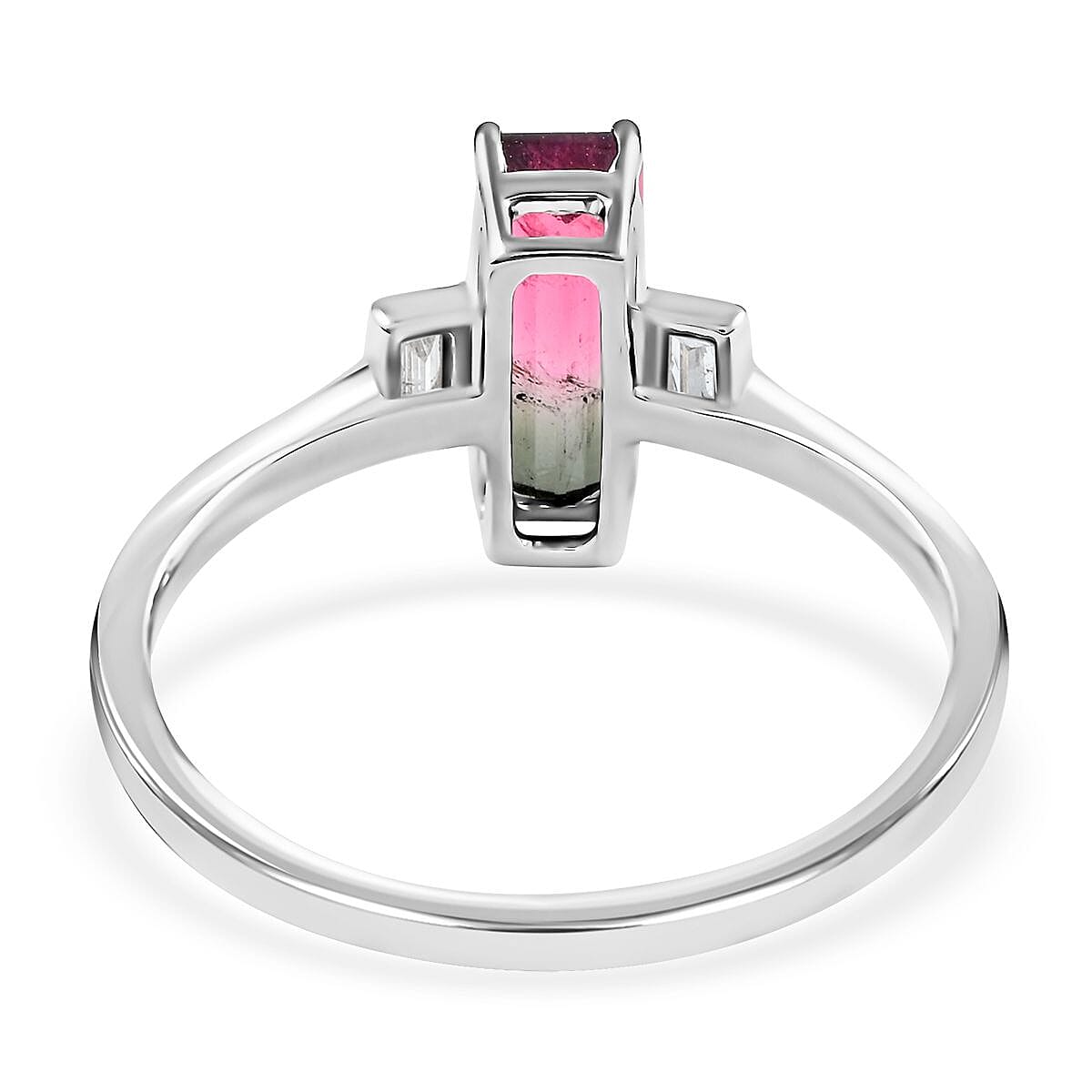 Certified and Appraised Luxoro 14K White Gold AAA Bi-Color Tourmaline and G-H I2 Diamond Ring (Size 10.0) 1.61 ctw