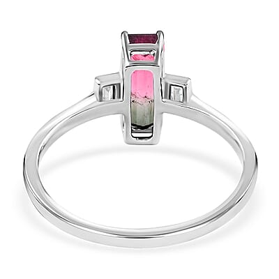 Certified and Appraised Luxoro 14K White Gold AAA Bi-Color Tourmaline and G-H I2 Diamond Ring (Size 10.0) 1.61 ctw