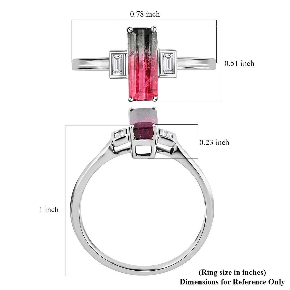 Certified and Appraised Luxoro 14K White Gold AAA Bi-Color Tourmaline and G-H I2 Diamond Ring (Size 10.0) 1.61 ctw