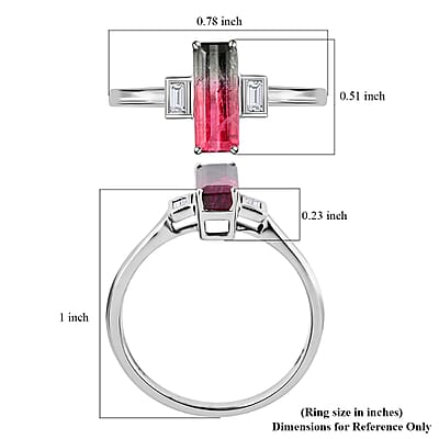 Certified and Appraised Luxoro 14K White Gold AAA Bi-Color Tourmaline and G-H I2 Diamond Ring (Size 10.0) 1.61 ctw