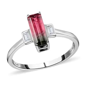 Certified Luxoro 14K White Gold AAA Bi-Color Tourmaline and G-H I2 Diamond Ring (Size 6.0) 1.61 ctw