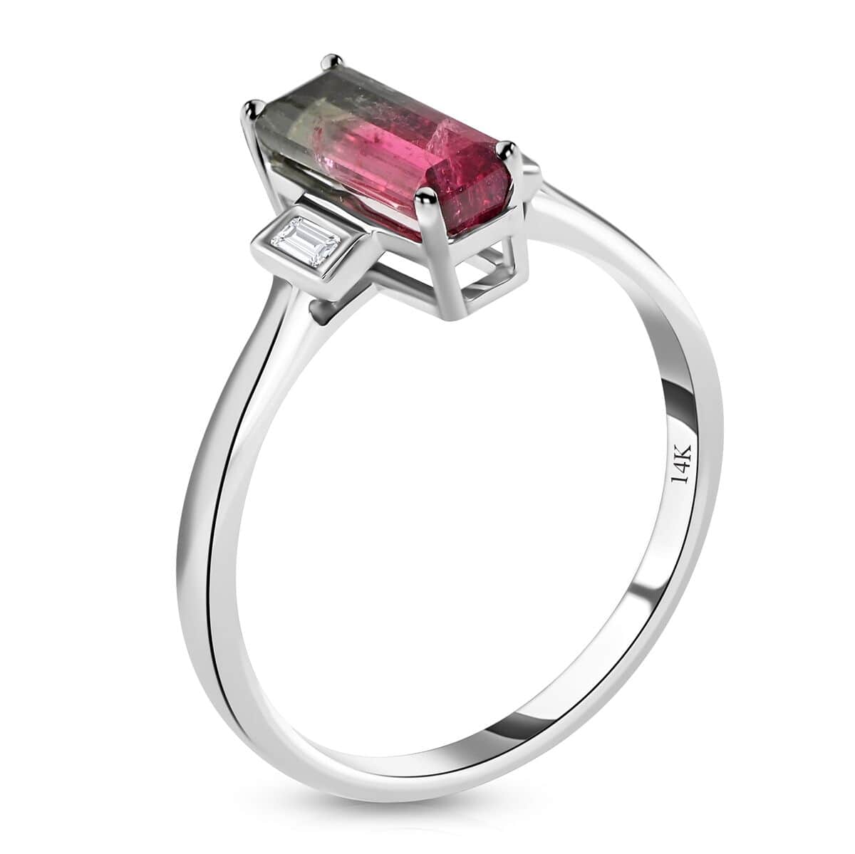 Certified Luxoro 14K White Gold AAA Bi-Color Tourmaline and G-H I2 Diamond Ring (Size 6.0) 1.61 ctw image number 3