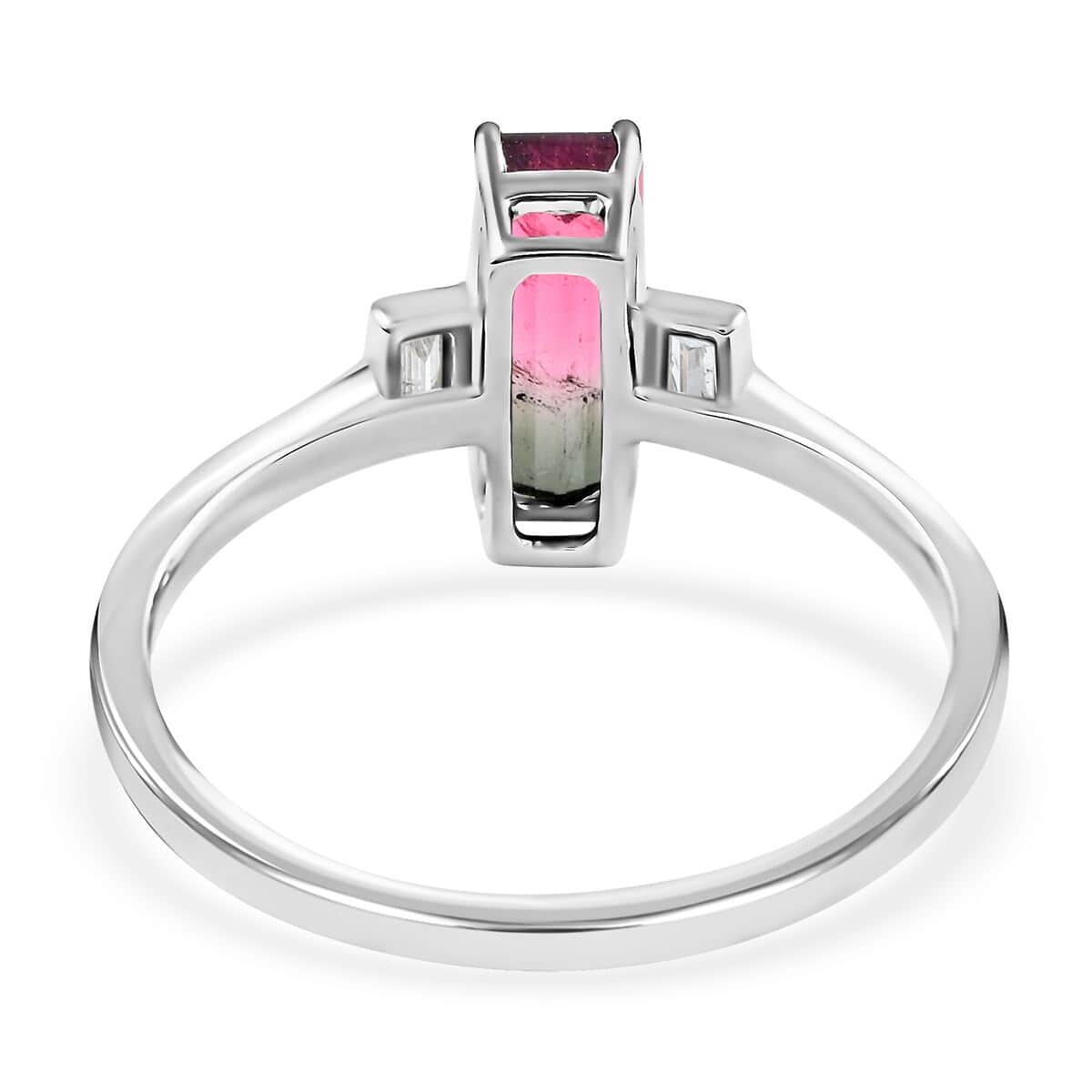 Certified Luxoro 14K White Gold AAA Bi-Color Tourmaline and G-H I2 Diamond Ring (Size 6.0) 1.61 ctw image number 4