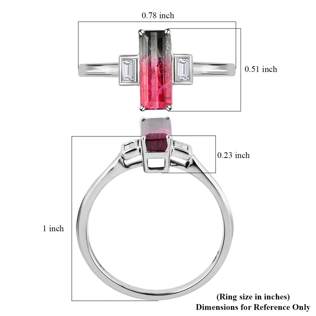 Certified Luxoro 14K White Gold AAA Bi-Color Tourmaline and G-H I2 Diamond Ring (Size 6.0) 1.61 ctw image number 5