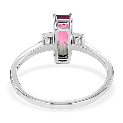 Certified Luxoro 14K White Gold AAA Bi-Color Tourmaline and G-H I2 Diamond Ring (Size 7.0) 1.61 ctw