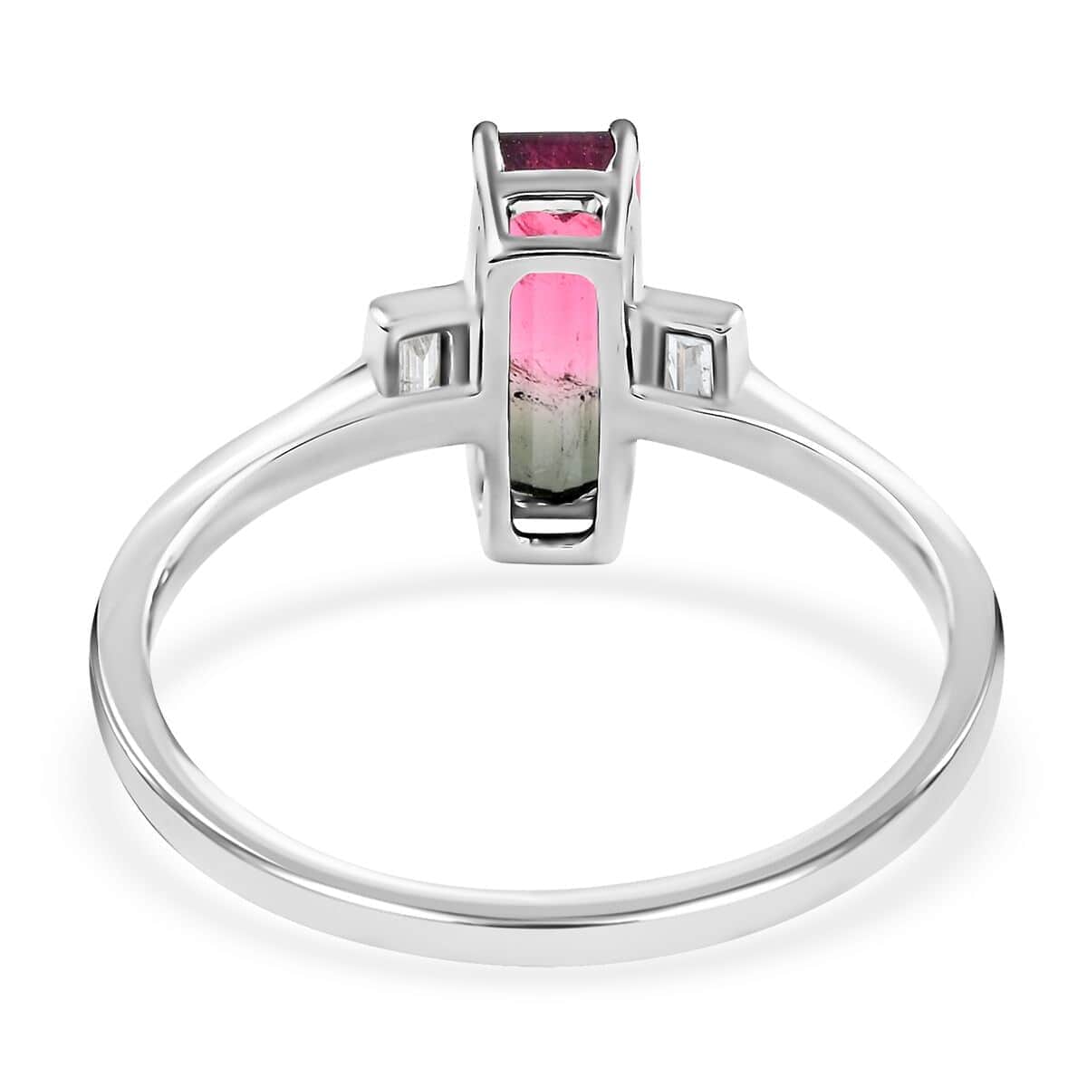 Certified Luxoro 14K White Gold AAA Bi-Color Tourmaline and G-H I2 Diamond Ring (Size 7.0) 1.61 ctw image number 4