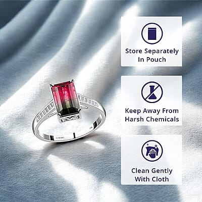 Certified & Appraised Luxoro 14K White Gold AAA Bi-Color Tourmaline and G-H I2 Diamond Ring (Size 10.0) 2.76 ctw