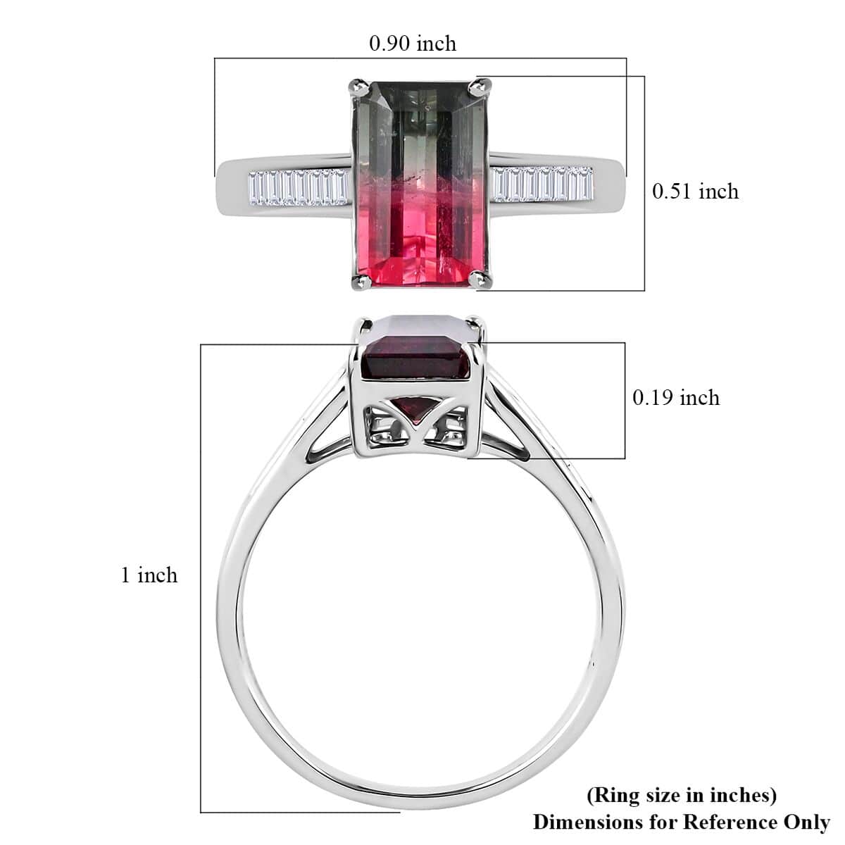 Certified Luxoro 14K White Gold AAA Bi-Color Tourmaline and G-H I2 Diamond Ring (Size 6.0) 2.76 ctw image number 5