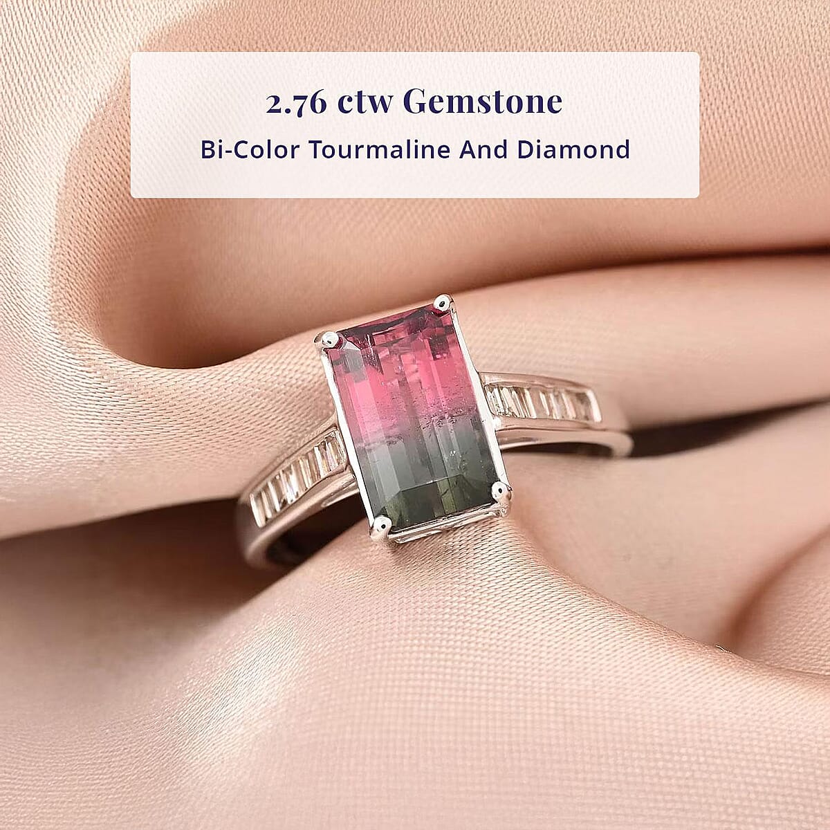 Certified & Appraised Luxoro 14K White Gold AAA Bi-Color Tourmaline and G-H I2 Diamond Ring (Size 9.0) 2.76 ctw image number 3