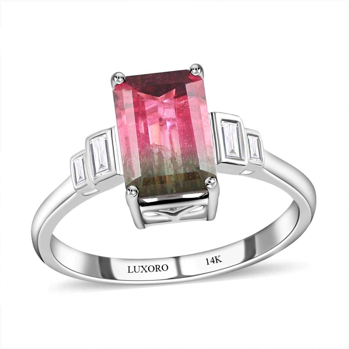 Certified and Appraised LUXORO 14K White Gold AAA Bi-Color Tourmaline and G-H I2 Diamond Ring 2.60 Grams 2.52 ctw image number 0