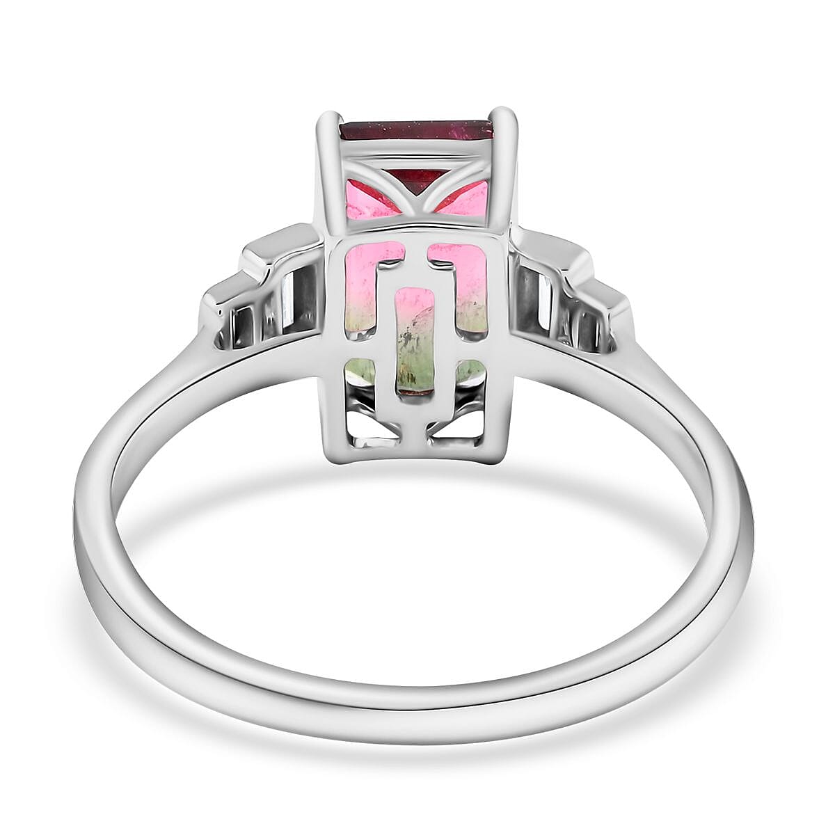 Certified and Appraised Luxoro 14K White Gold AAA Bi-Color Tourmaline and G-H I2 Diamond Ring (Size 6.0) 2.52 ctw