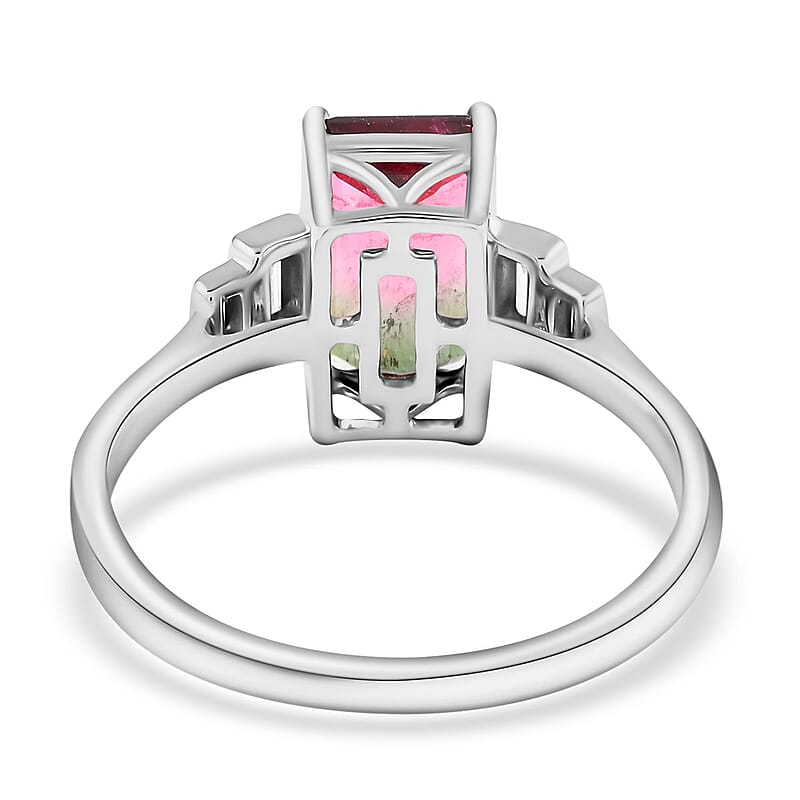 Certified and Appraised Luxoro 14K White Gold AAA Bi-Color Tourmaline and G-H I2 Diamond Ring (Size 6.0) 2.52 ctw