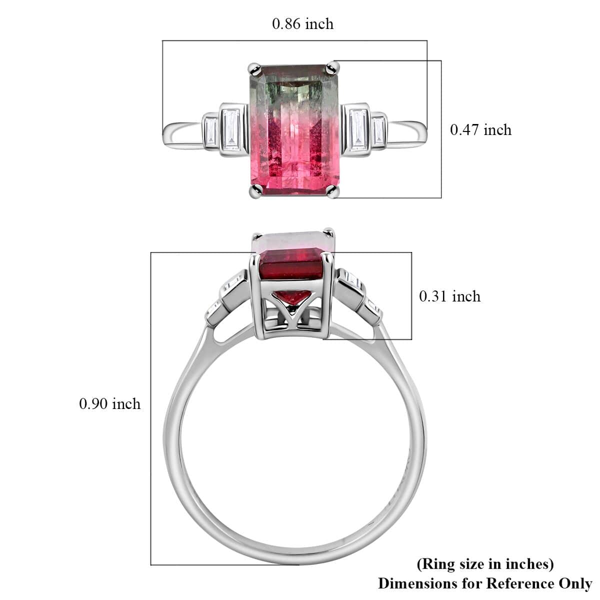 Certified and Appraised LUXORO 14K White Gold AAA Bi-Color Tourmaline and G-H I2 Diamond Ring 2.60 Grams 2.52 ctw image number 5