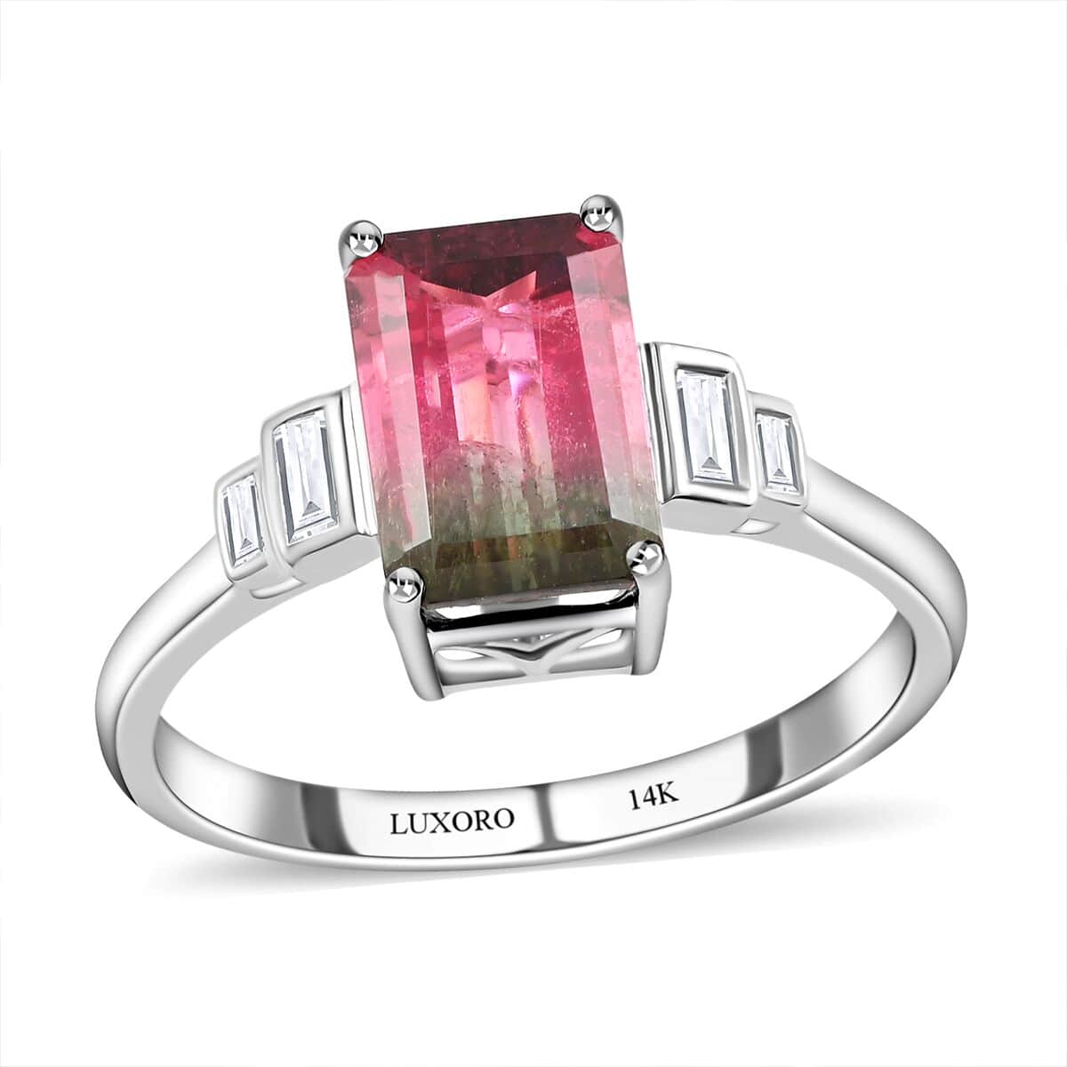 Certified and Appraised Luxoro 14K White Gold AAA Bi-Color Tourmaline and G-H I2 Diamond Ring (Size 7.0) 2.52 ctw image number 0
