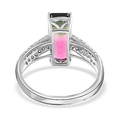 Certified and Appraised Luxoro 14K White Gold AAA Bi-Color Tourmaline and G-H I2 Diamond Ring 2.65 Grams (Size 10.0) 2.86 ctw