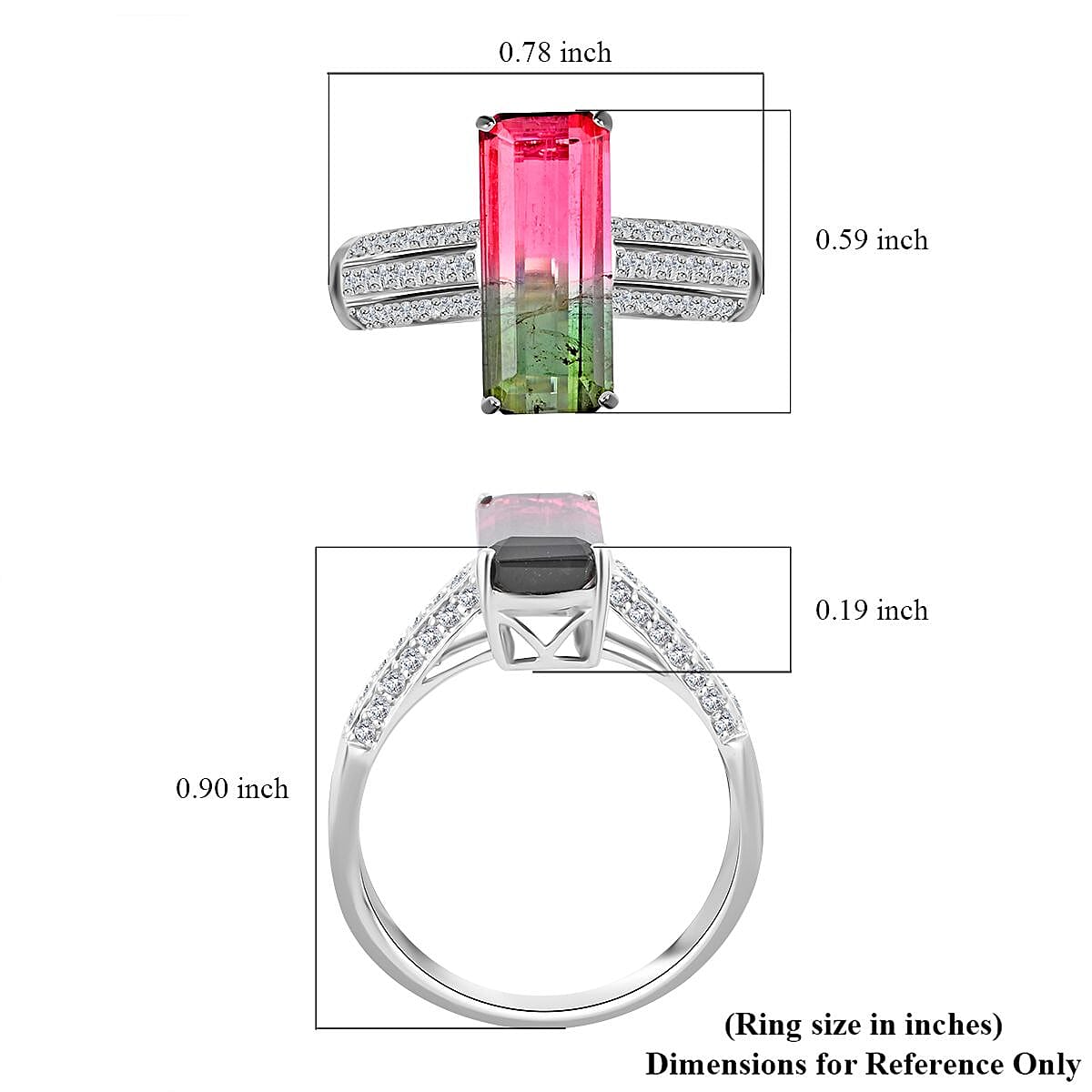 Certified and Appraised Luxoro 14K White Gold AAA Bi-Color Tourmaline and G-H I2 Diamond Ring 2.65 Grams (Size 10.0) 2.86 ctw