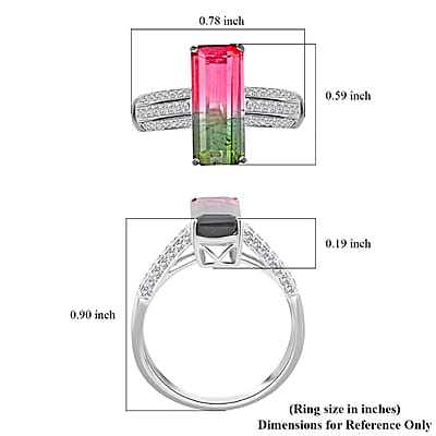 Certified and Appraised Luxoro 14K White Gold AAA Bi-Color Tourmaline and G-H I2 Diamond Ring 2.65 Grams (Size 10.0) 2.86 ctw