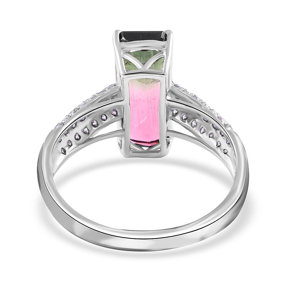 Certified and Appraised Luxoro 14K White Gold AAA Bi-Color Tourmaline, Diamond (G-H, I2) Ring (2.65 g) (Size 7.0) 2.86 ctw