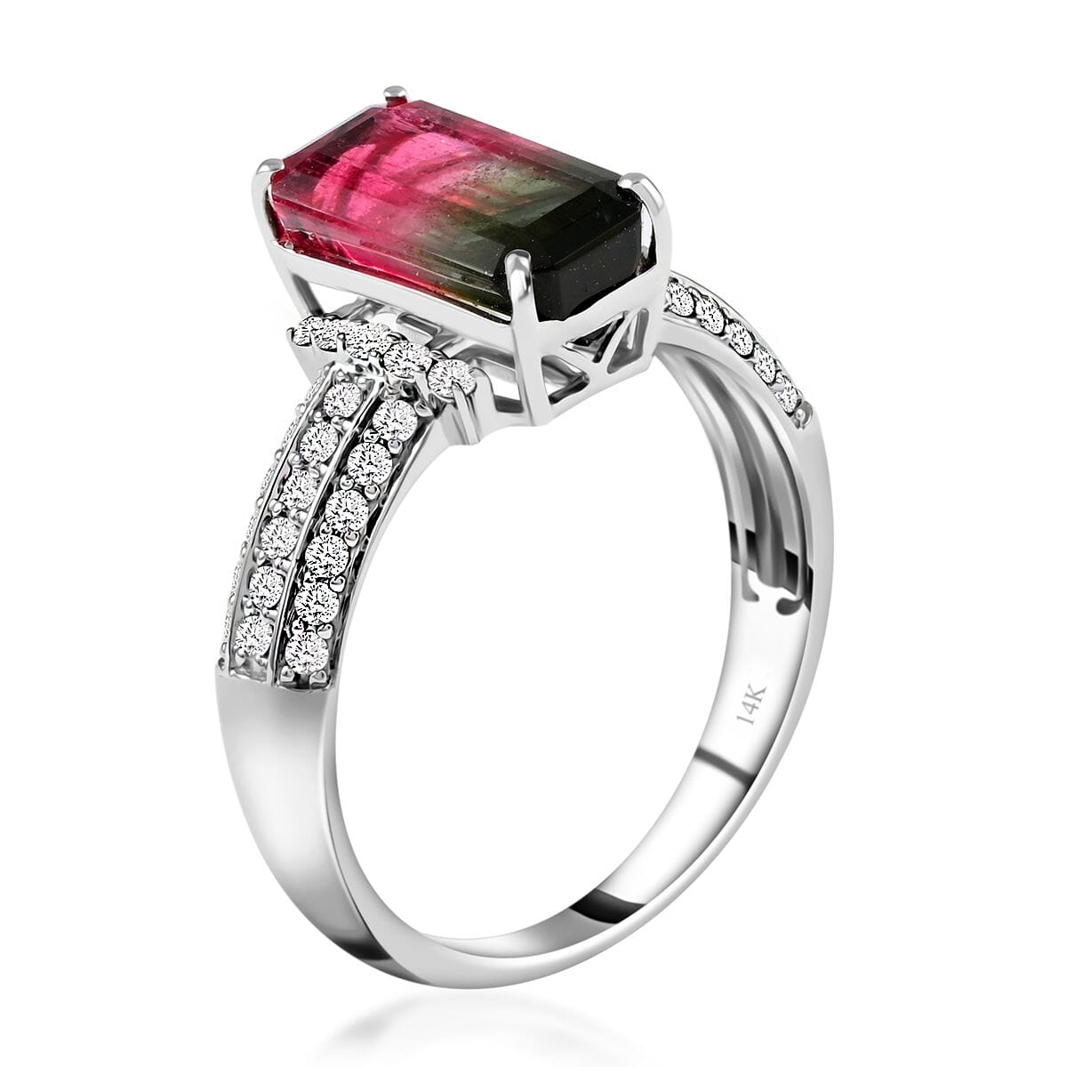 Certified and Appraised LUXORO 14K White Gold AAA Bi-Color Tourmaline and G-H I2 Diamond Ring 2.80 Grams 3.01 ctw image number 3